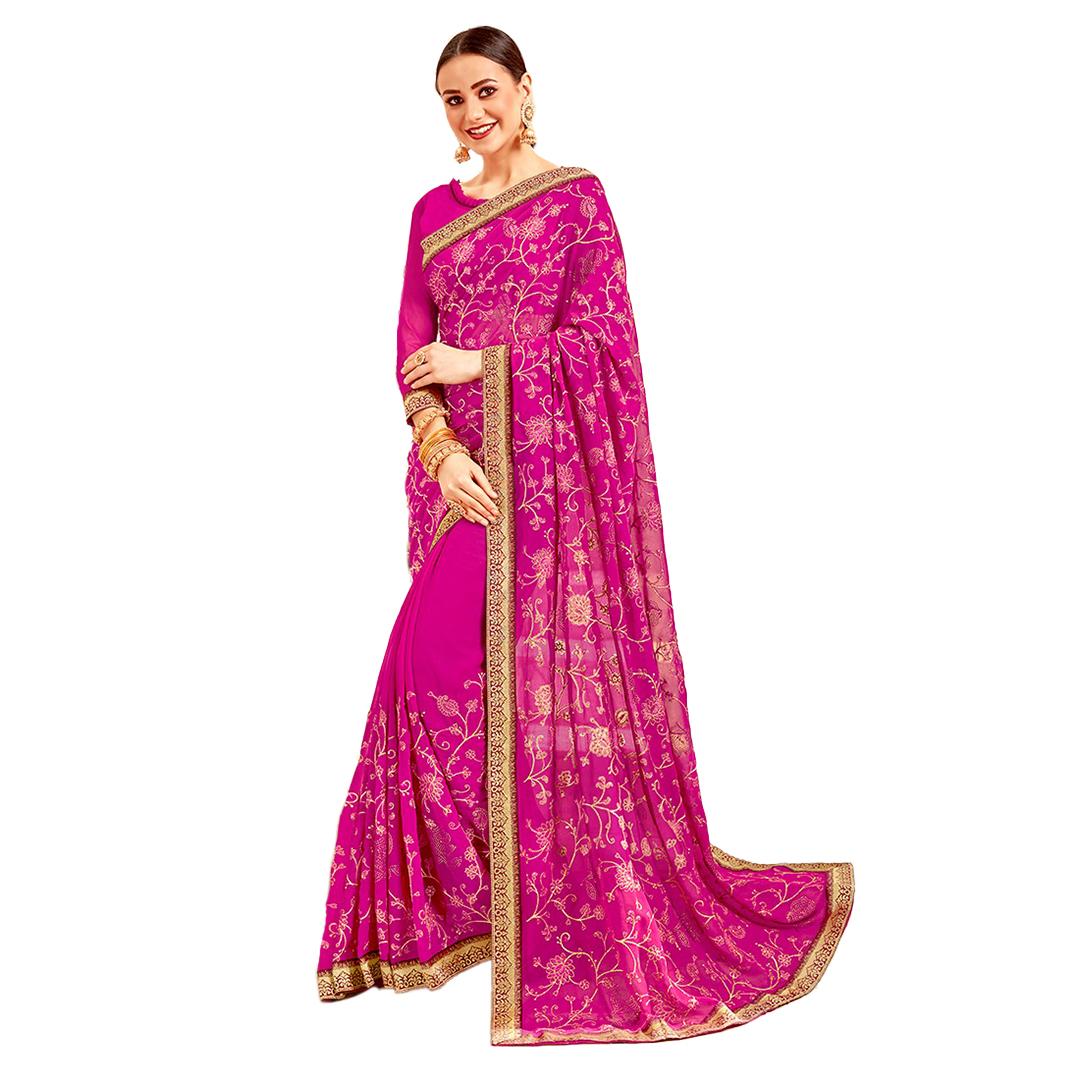 Lovely Rani Pink Georgette Saree