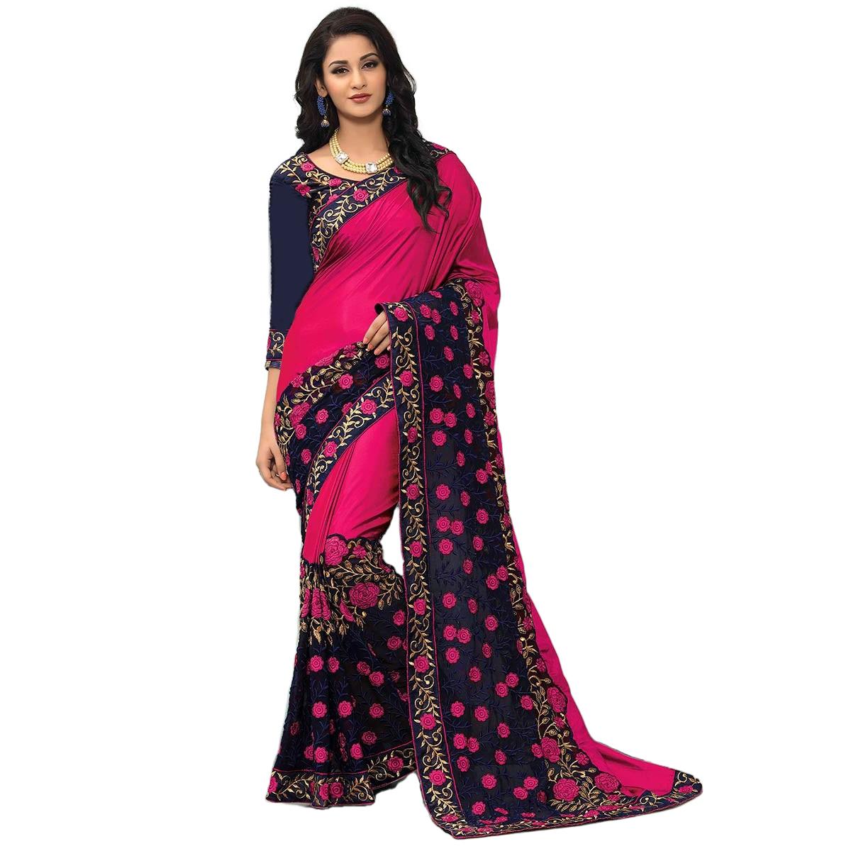 Net Embroidery Work Georgette With Paper Silk Saree With Blouse Piece