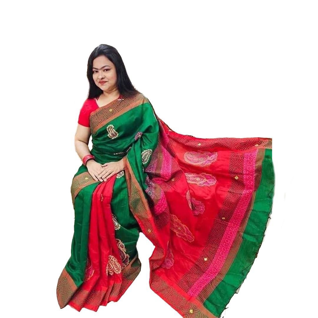 Dhupian Silk Block Print Saree For Women