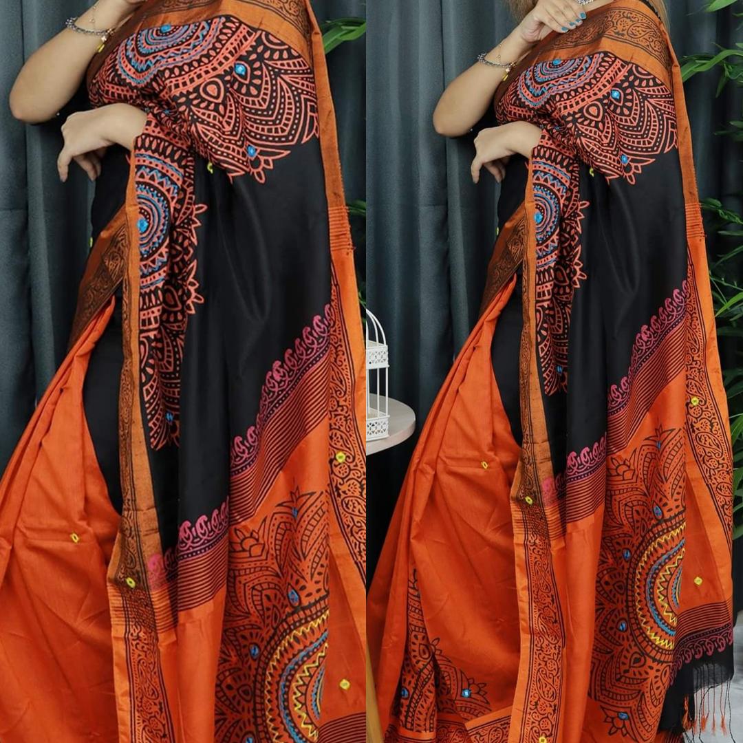 Dhupian Silk Block Print Saree For Women- DPS-1001