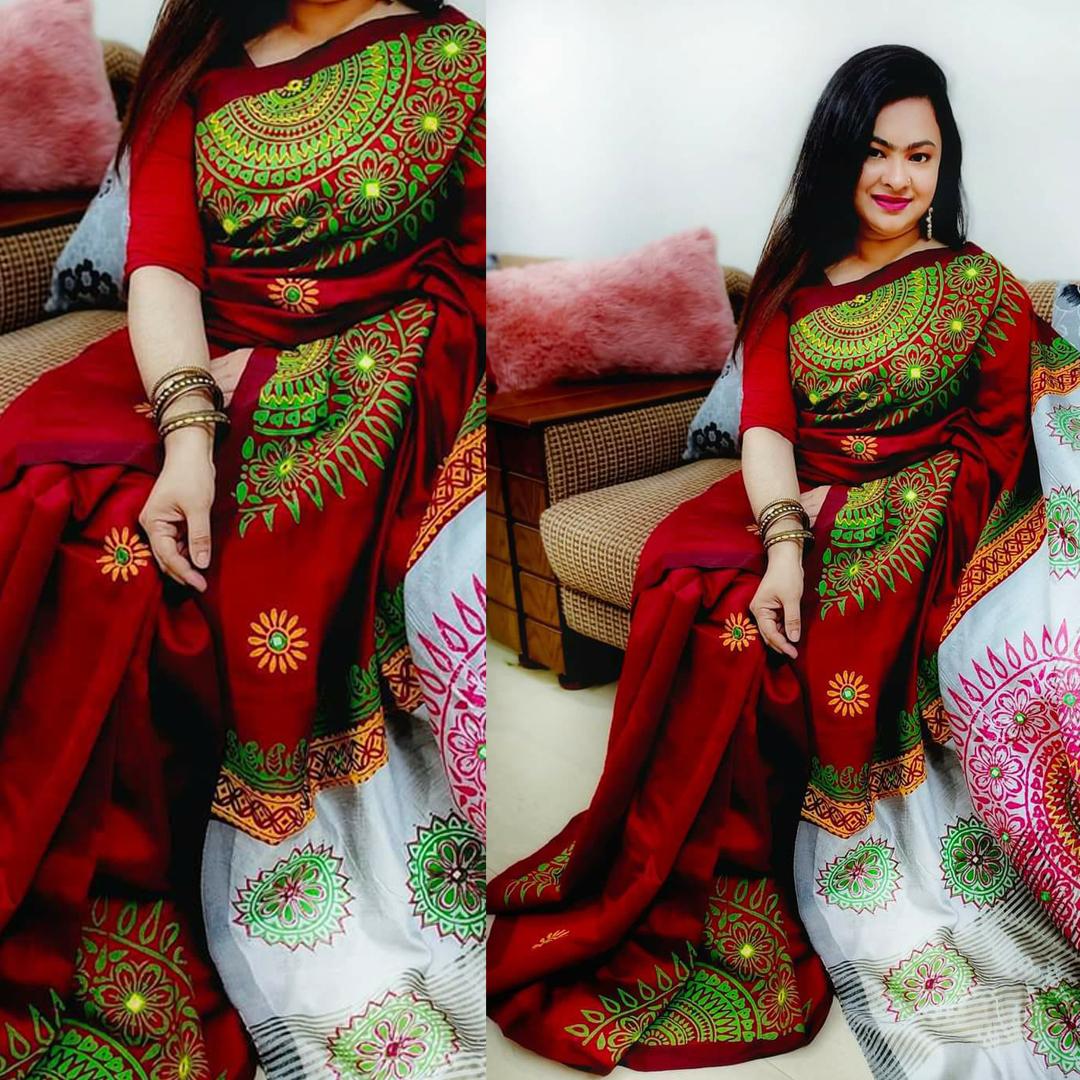 Dhupian Silk Block Print Saree For Women- DPS-1003